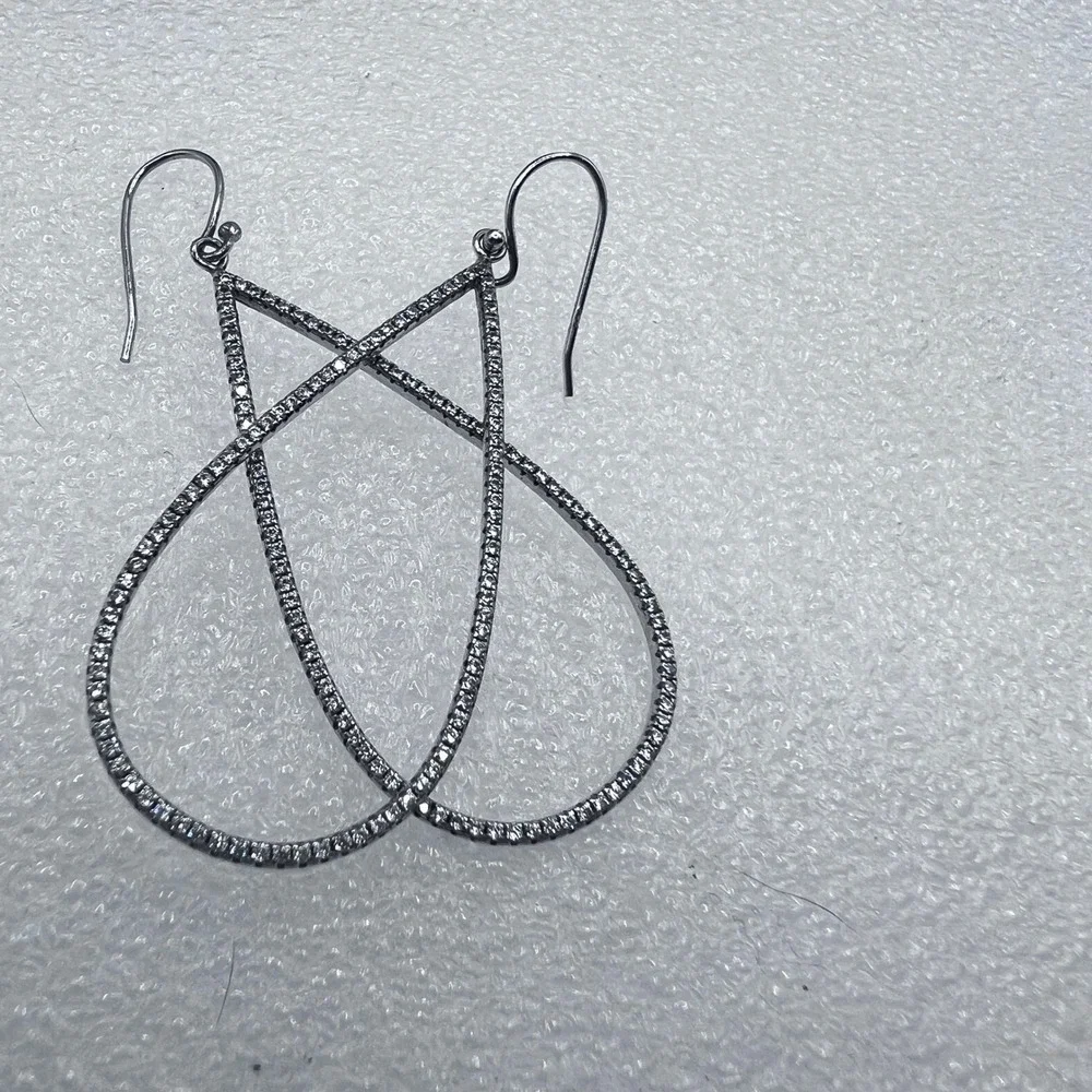 Sterling Silver CZ‎ Micro Pave Hoop Earrings Articulated Prom Formal Wedding